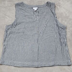 Liz Claiborne Linen Black and White Striped Tank Top